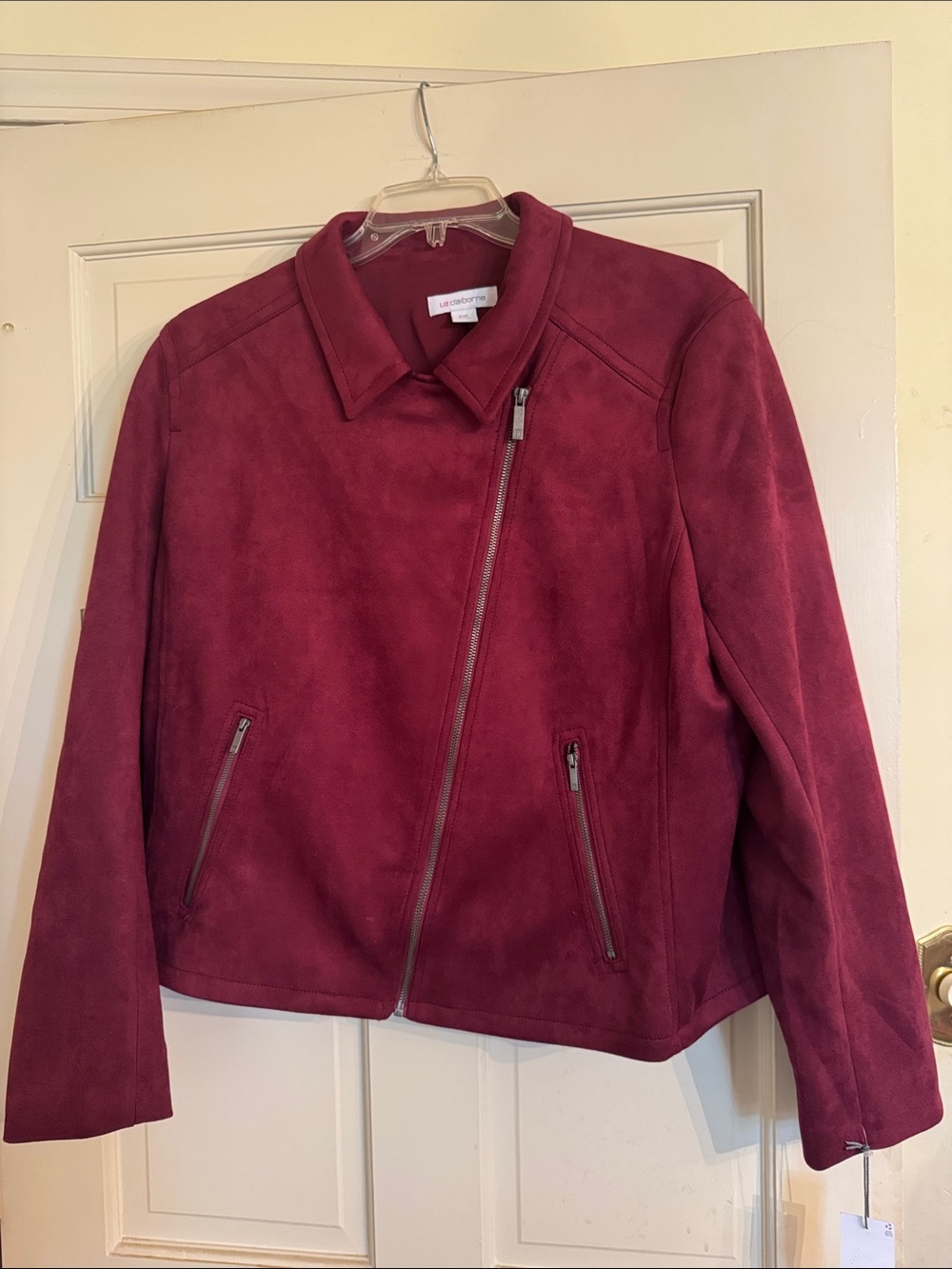 Liz Claiborne Burgundy Suede Asymmetrical Zip Jacket